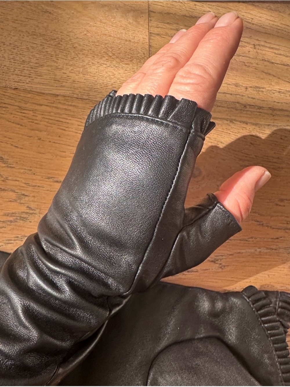 Real butter soft leather long fingerless gloves